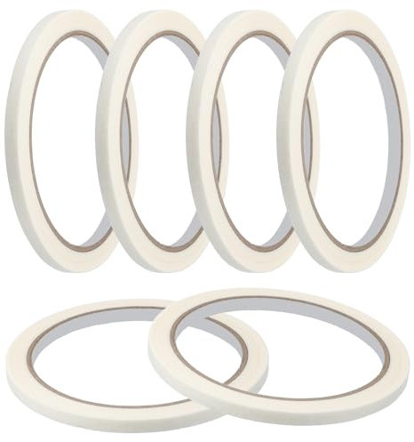 sourcing map Lot de 6 rubans de masquage adhésifs pour peinture - 5 mm x 20 m - Pour bricolage, artisanat, peinture murale, étiquetage, voiture, maison, bureau, décoration - Blanc