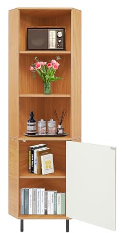 Bücherregal Holz mit 5 Ebenen, Eckregal Stehend 40x40x180cm, Platzsparendes Bücherregal Schmal mit 40kg Tragkraft, Standregal Bücherregal für Wohnungen, Balkon und Home-Office