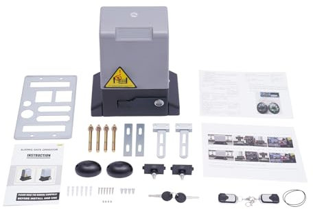 1200kg Motor Apertura de Puerta Corredera Resistencia Motor de Puerta Corredera + 6x Cremallera Kit Completo Eléctrico Alta con Sensor Infrarrojo (Automático de Puertas)