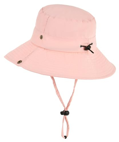 Exemaba Sun Hat for Kids Wide Brim Sun Protection Cap for Teen Youth Adjustable Bucket Safari Hat (Pink,58cm/8-14y)