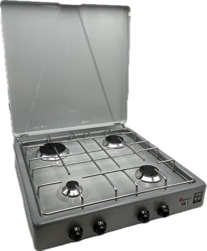 CFParker Réchaud 4 feux à gaz GPL avec soupape de sécurité dégradée gris - 542SSFG