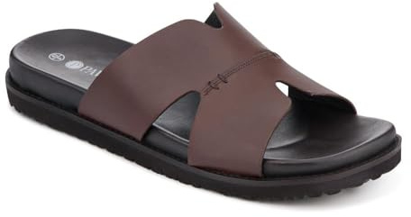 Pavers Casual Men's Leather Slide Sandals - Brown Size 11