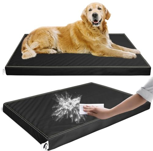 GUANGDEEN Orthopädisches Hundebett für Große Hunde - Weiches Lederimitat, Abnehmbarer Bezug mit Reißverschluss, Schwarz