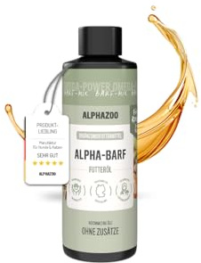 alphazoo Premium Barf-Öl für Katzen 100 ml – Natürliches Futteröl mit Lachsöl & Nachtkerzenöl, reich an Omega 3-6-9 Fettsäuren – Für glänzendes Fell, gesunde Haut & mehr Vitalität