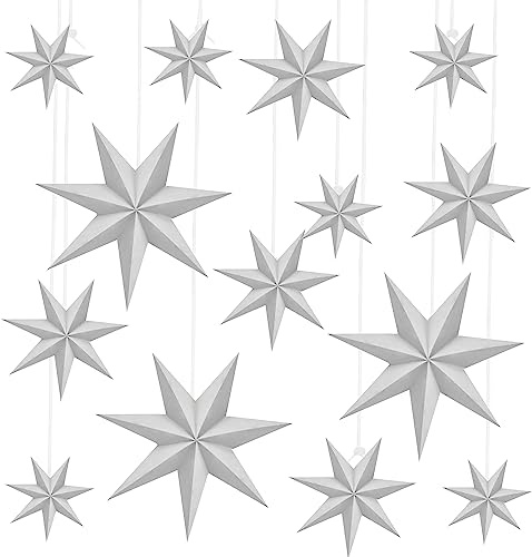 Haconba 18 Pcs 25 cm/ 30 cm/ 40 cm Large 3D Paper Stars White Hanging Paper Star Lanterns for Christmas Wedding Birthday Party Home Decor