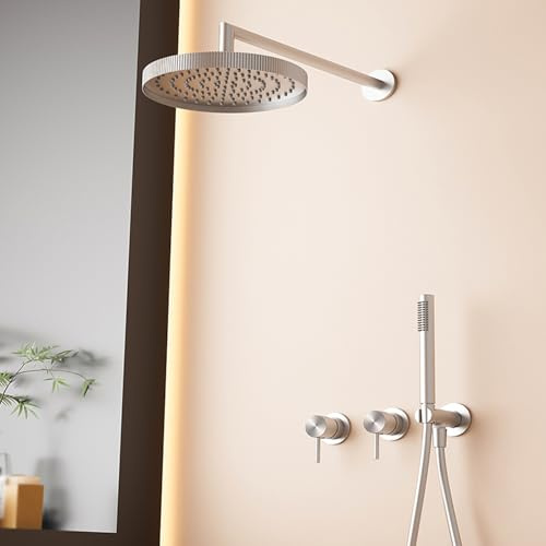BiaoTeng Ensemble de Douche Encastrable Laiton Mural eau Chaude et Froide Colonne de Douche Encastrée Nickel Brossé