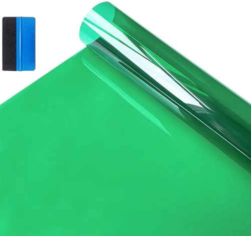 NewL Grün PET Fensterfolie, Selbstkl. Wärmedämmung 50x200cm | Mehrere Farben & Größen wählbar, 99% UV-Schutz, Werkzeug inkl., 0,06 mm Dicke, für Auto, Haus, Büro, Laden, Fensteraufkleber