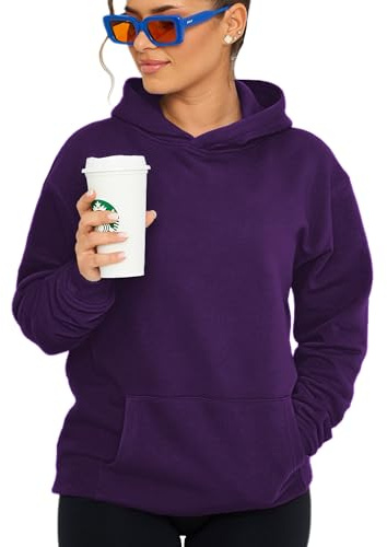 behype. Damen Oversize Hoodie Kapuzenpullover Einfarbig Basic Heavy Blank Pullover Unifarben Kapuzen-Sweatshirt Für Frauen