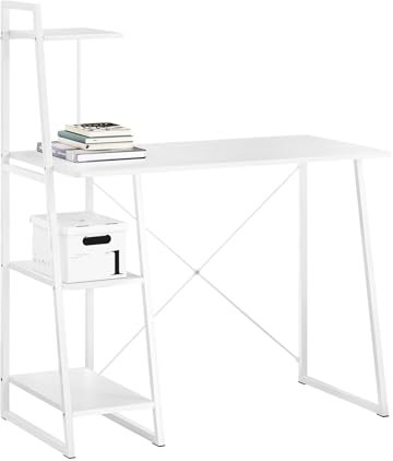 SoBuy Scrivania,Porta PC,Tavolo per Computer,Con tre Ripiani,bianco,FWT29-W