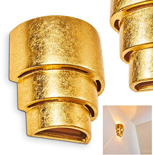 Wandlampe Karatschi aus Keramik in Gold, Wandleuchte mit schönem Lichtkegel, 1 x E27-Fassung, Innenwandleuchte in Blattgold-Optik, ohne Leuchtmittel