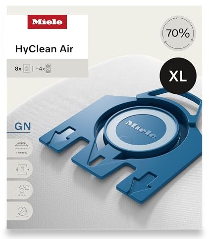 Miele AirClean 3D Efficiency Dust Bag, Type GN, XL Value Pack, 8 Bags and 4 Filters