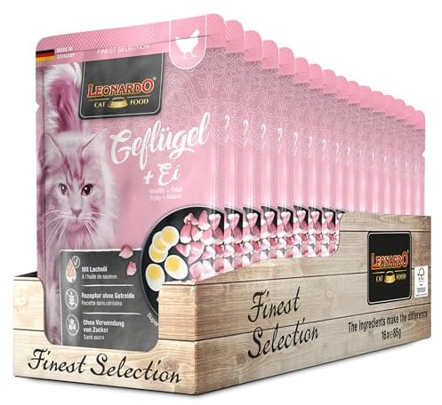 LEONARDO Frischebeutel [16x85g Geflügel + Ei] | Getreidefreies Nassfutter für Katzen | Feuchtfutter Alleinfutter im Einzelportionsbeutel