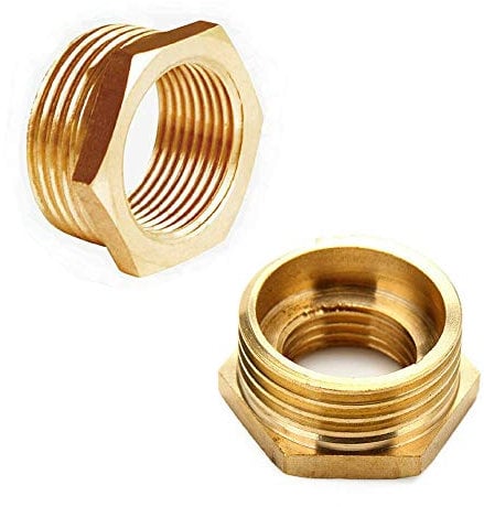 Brass Tap Connector, 1 (32MM) Male to 1/2 (20MM) Female Thread BSP Connector, Hex Bushing Reducer Adapter for BPS Garden Water Pipes (Pack of 2PCS)
