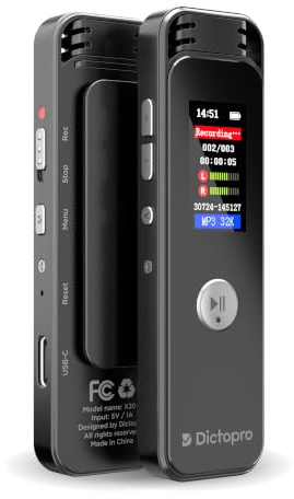 DictoPro X200 Enregistreur vocal numérique à activation vocale, batterie 582H, réduction du bruit, enregistreur audio portable avec micro pour conférences, réunions, entretiens – Qualité sonore claire
