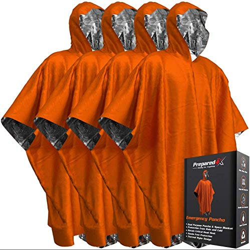 Emergency Blanket Poncho - Keeps you and your equipment dry and warm while camping, hiking or any other outdoor activity, to keep you ready to survive, 4 pieces
