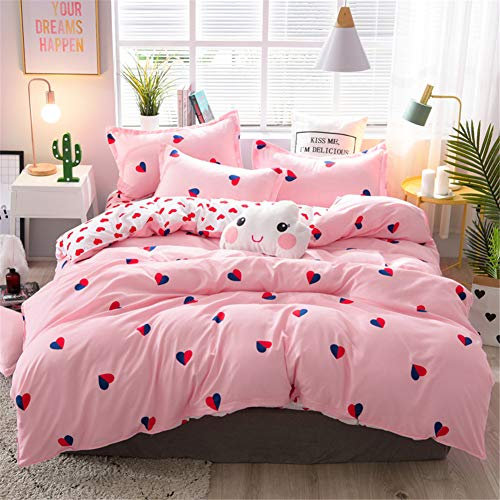 FANSU Bettwäsche Set Bettbezug-Set, 4 Teilig Bedding Microfaser Bequem Weich Haltbar Enthalten Bettlaken Kissenbezug Hohe Qualität Einzelbett Doppelbett King Size (150x200cm,Herz drucken)