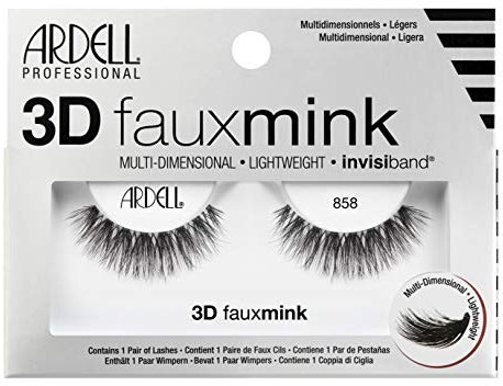 ARDELL Professional 3D Faux Mink 858, Wimpern aus Synthetikhaar, vegan, schwarz, black (ohne Wimpernkleber) ultraleicht, flexibel und wiederverwendbar