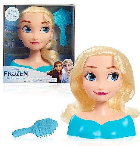 Just Play 87490-JP Disney Frozen Frisierkopf ELSA Mini 14cm mit Haarbürste für Styling-Spaß, ab 3 Jahren, Black