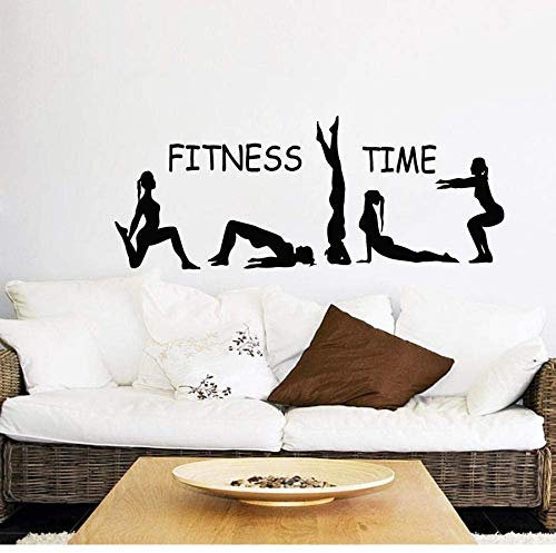 Turnerin Mädchen Wandtattoo Fitness Club Dekor Fitness Zeit Wandtattoo Sport Yoga Mädchen Tapete Vinyl Kunst 107X42Cm