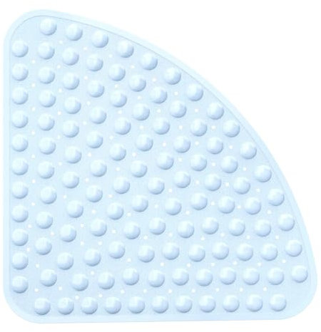 XIYUNTE Duschmatte rutschfest Viertelkreis Badematte Eckdusche Antirutschmatte Halbrund mit Saugnäpfen und Abflusslöchern, 54x54cm, Duscheinlage Dreieckig Badewannenmatte, Maschinenwaschbar, Blau