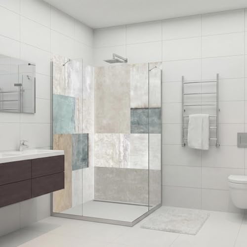 Dedeco 2 Panneaux Muraux de Douche d’Angle 90 x 200 cm, pierre V1, Revêtement Mural Étanche Salle de Bain, Aluminium Composite 3 mm, Alternative au Carrelage