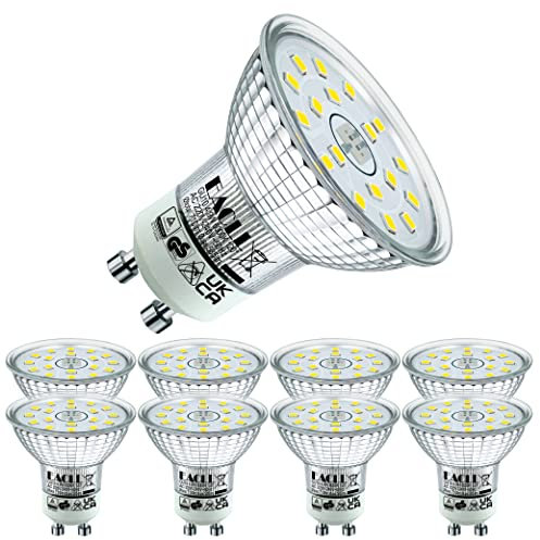 EACLL GU10 LED Kaltweiss 4.9W Ersetzt 75W Halogen Leuchtmittel, 8er-Pack. 585 Lumen 6000K Birnen, AC 230V Flimmerfrei Strahler, Abstrahlwinkel 120° Spot, Nicht Dimmbar Reflektor Lampen