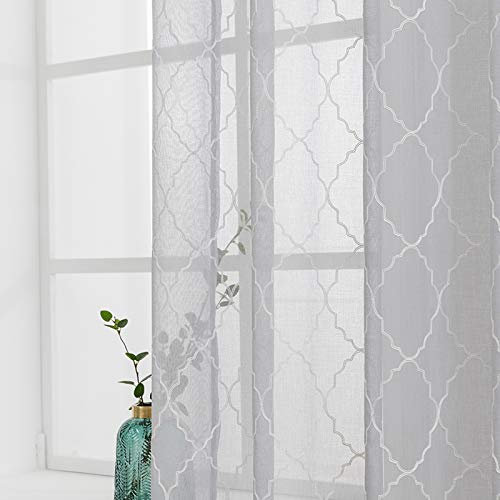 MIULEE Voile Marokko Vorhang Sheer mit Ösen Transparente Optik Gardine Ösenschal Wohnzimmer Fensterschal Luftig Lichtdurchlässig Dekoschal für Schlafzimmer 2er Set 160 x 140cm (H x B) Grau