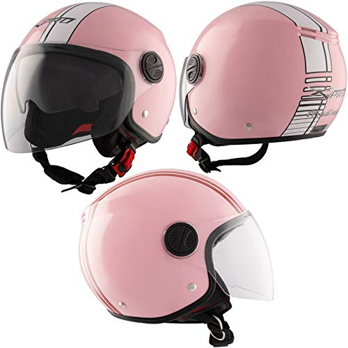 Jet Casque Moto Rose Graphiques BlancsECE 22 06 Visière Approuvé M