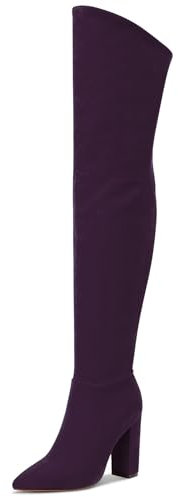 Castamere Donna Moda Cerniera Stivali Sopra il Ginocchio Tacco a Blocco 10CM Tacco Alto Viola Scamosciato Scarpe EU 37.5