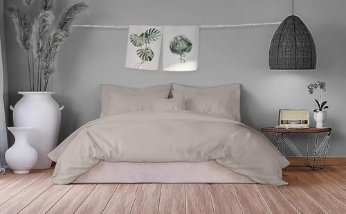 Homesty Premium Bettwäsche 155x220 cm + 1 Kissenbezug 80x80 cm – 100% Baumwolle Bettbezug Set 2 Teilig Öko Tex mit YKK Reißverschluss Beige/Taupe weich & atmungsaktiv