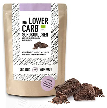 Lower Carb Schokoladenkuchen Backmischung | bio, glutenfrei, keto Diät, für Backform, Muffin, Brownie - Mandelmehl - laktosefreie lowercarb lebensmittel, zuckerfreie Schokolade*, Organic Workout