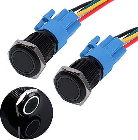 JIQI 2× 16mm Verrieglung Druckschalter 12V bis 24V 3A wasserdicht selbsthaltend schwarz Druckknopfschalter aus Metall LED Beleuchtet vorverdrahte Ein/Aus Latch Taste Schalter mit IP66 1NO 1NC (Weiß)