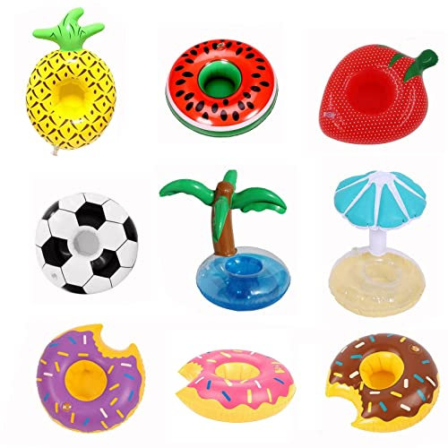 HIUOUIH Soporte Hinchable para Bebidas 9 Piezas Titular de Bebida Inflable Portavasos Piscina Posavasos Flotador Flotante Adecuado Piscinas Verano, Playa, Fiestas Acuáticas