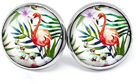 JUANLOWE Tropische Flamingo Ohrringe, Vogel Motiv, Sommerohrringe, silberfarbene Ohrstecker aus Edelstahl, Stecker