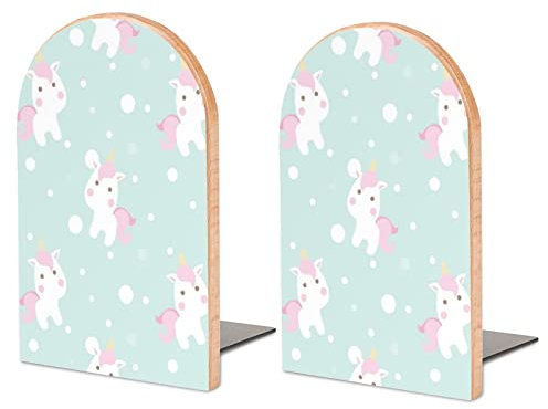 Lot De 2 Serre-Livres Cheval Mignon Rose Support De Livre Antidérapant en Bois pour Bibliothèque De Bureau