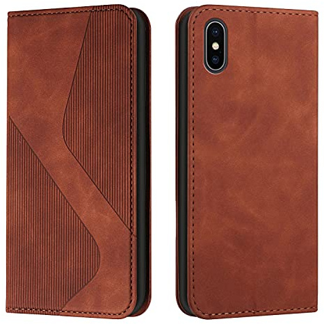 Mo-Somnus Kompatibel mit iPhone XS/iPhone X Hülle, Magnet PU Leder Flip Wallet Case Tasche Handyhülle, Stoßfeste Klappbar iPhone XS/X (5,8 Zoll) Brieftasche Klapphülle mit [Kartenfächer] (Braun)