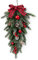 Festone natalizio artificiale a goccia, 55 cm, in finto pino con bacche rosse, pigne, fiocco e palline, decorazione natalizia a goccia, per parete, finestra, decorazione natalizia