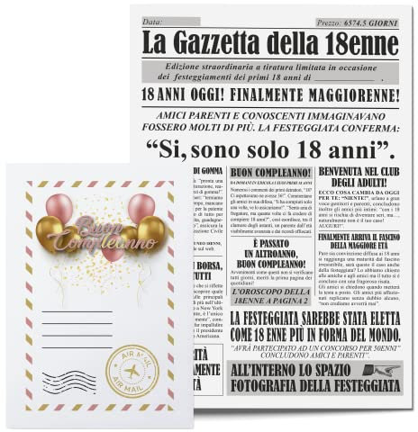 KAÏDENSÏ Idea Regalo Compleanno 18 Anni Donna - Giornale La Gazzetta Della 18 Enne - Maxi Biglietto Auguri Originale - Idee Regali Compleanno Originali - Gadget Scherzi Biglietti Divertenti per Lei