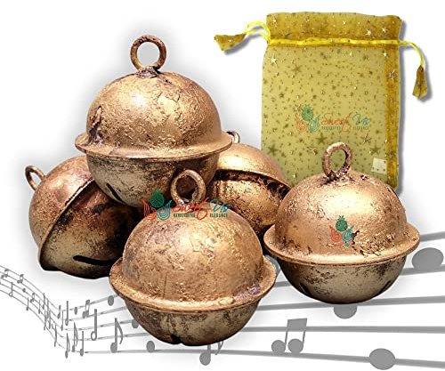 6 Stück rustikale Vintage Chic Jingle Bells Musical Rhythmus Polar Schlitten Glocken, Meditation, Bastelarbeit, Partygeschenke, Kuhglocken, Ziegenglocken, antike Glöckchen, 5.1 cm Durchmesser