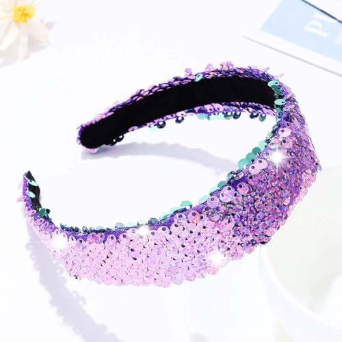 Reaky Fasce per capelli viola con paillettes, fascia elastica per capelli, accessori per capelli per carnevale da donna