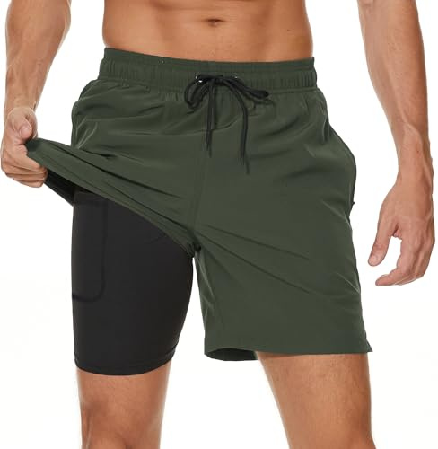 Kfnire Maillot Bain Homme avec Boxer Doublure et Poches Zippées | Séchage Rapide | 2-in-1 Short de Bain Homme Plage Natation Piscine