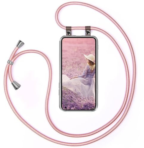 moex Handykette für Nothing Phone (1) Hülle mit Band abnehmbar, Handyhülle mit Kette zum Umhängen, Handyband 155 cm lang Stoff Kordel Umhängehülle, Handy Umhängeband, Rosegold