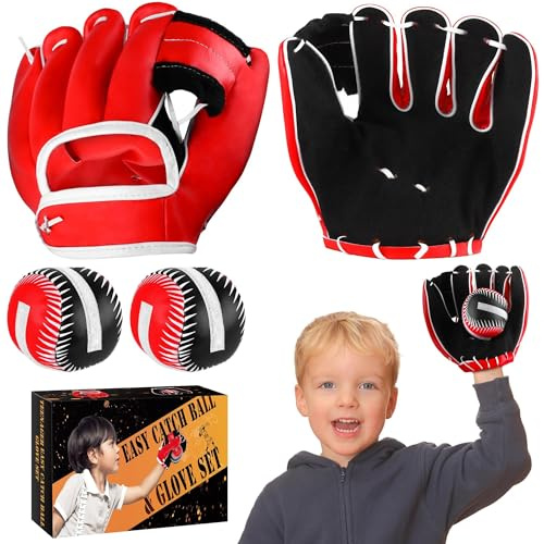 Aodaer 2 Pack T Ball Sets Baseball Glove and Ball Set for Teenager Easy Catch, Yard Lawn Game, Baseball Play - Black and Red