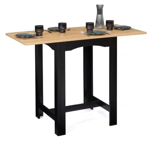 IDMarket – Mesa alta extensible de bar Dona de 2 a 4 personas, color negro, bandeja de haya, 65 – 130 cm