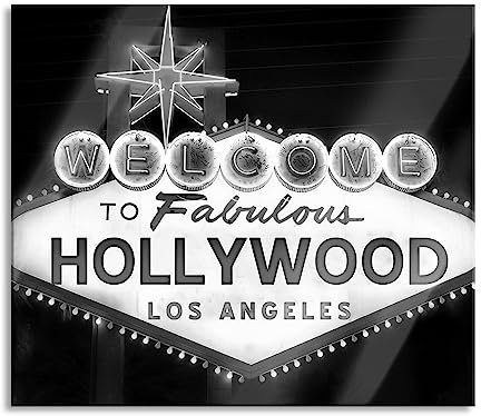 Hollywood Ortseingangsschild Herdabdeckplatte & Spritzschutz aus Echtglas | Für Herd-Kochfelder | 60x52 cm