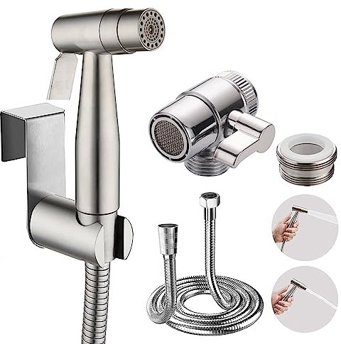 Portable Bidet Sprayer Kit - Stainless Steel Toilet Water Spray Bidet Attachment with Tap Diverter for Kitchen Sink Faucet or Bathroom