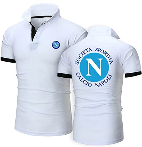 Herren Revers Poloshirt T-Shirt Für SSC Napoli Print Rugby T-Shirts Jersey Poloshirts Sommer Kurzarm Golf Tennis T-Shirts – Geschenk Für Teenager-White||XL