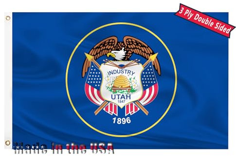 Old Utah State Flagge, doppelseitig, originale Utah-Flagge, 3 Schichten, 240D Polyester, Nähen, 4 Reihen Faden, mit strapazierfähigem Segeltuchkopf und Messingösen für Innenwand, Zimmer