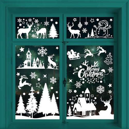 Pegatinas de Navidad para Ventanas Cristal, Decoracion Navidad Hogar Reutilizables Vinilos Copos de Nieve Pegatinas Navideñas para Ventanas Cristales Puertas Adornos de Navidad para la Casa Interior