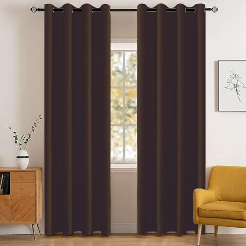 YSTELLAA Impermeabili Tende Oscuranti Per Interni 2 Pezzi, 140×300cm, Tende Termiche Isolanti Con Anelli, Insonorizzanti, Moderne, Per Soggiorn, Camera Da Letto, Caffè Scuro